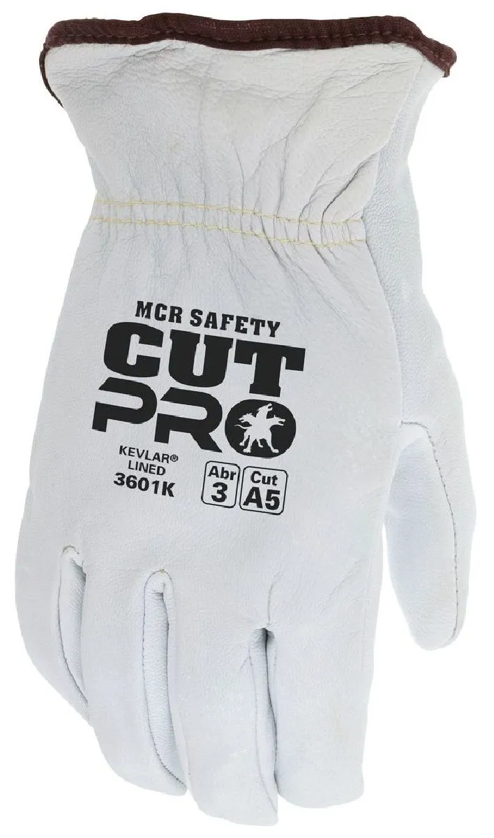 MCR Safety Cut Pro 3601KL Premium Grade Grain Goatskin Leather, Drivers Work Glove, White, Large, 1 Dozen