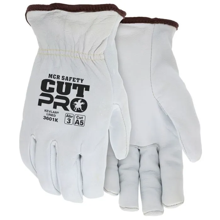 MCR Safety Cut Pro 3601KL Premium Grade Grain Goatskin Leather, Drivers Work Glove, White, Large, 1 Dozen