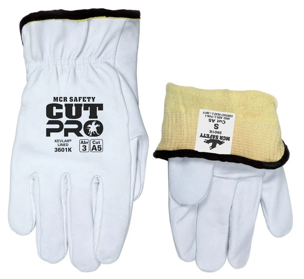 MCR Safety Cut Pro 3601KL Premium Grade Grain Goatskin Leather, Drivers Work Glove, White, Large, 1 Dozen