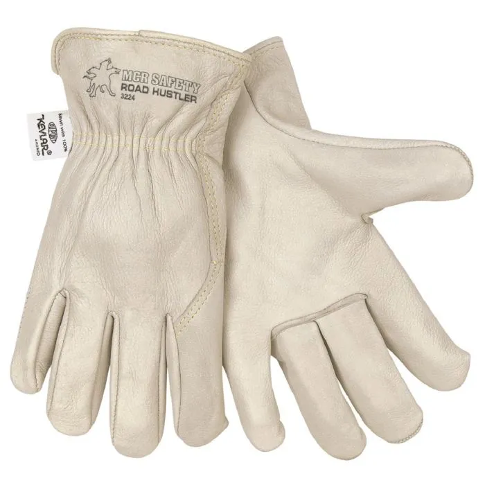 MCR Safety Road Hustler 3224S Premium Grain Leather, Drivers Work Gloves, Beige, 1 Dozen