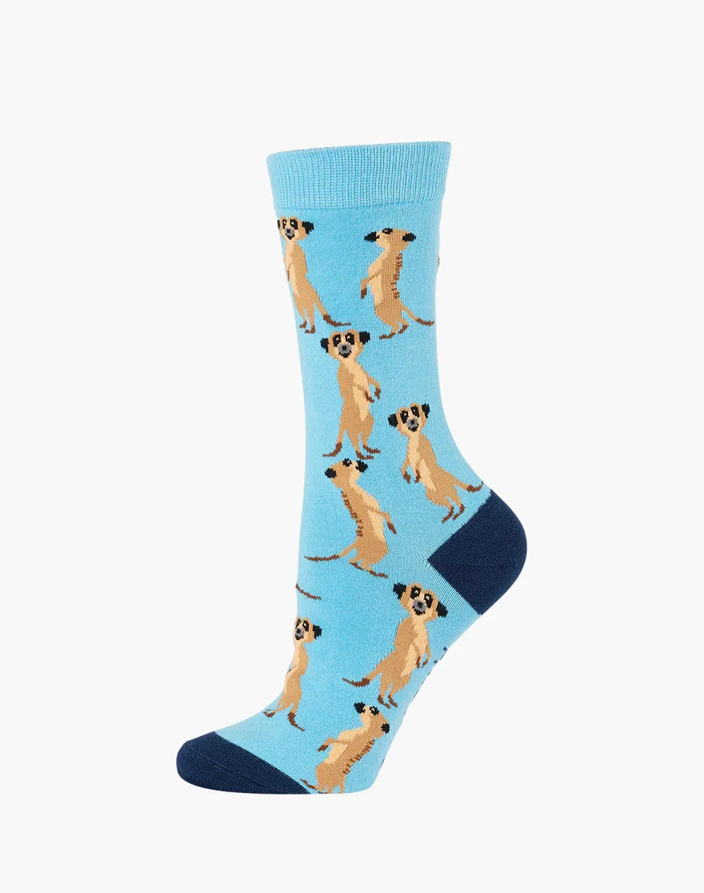 Meerkats on Blue Women's Bamboo Crew Socks