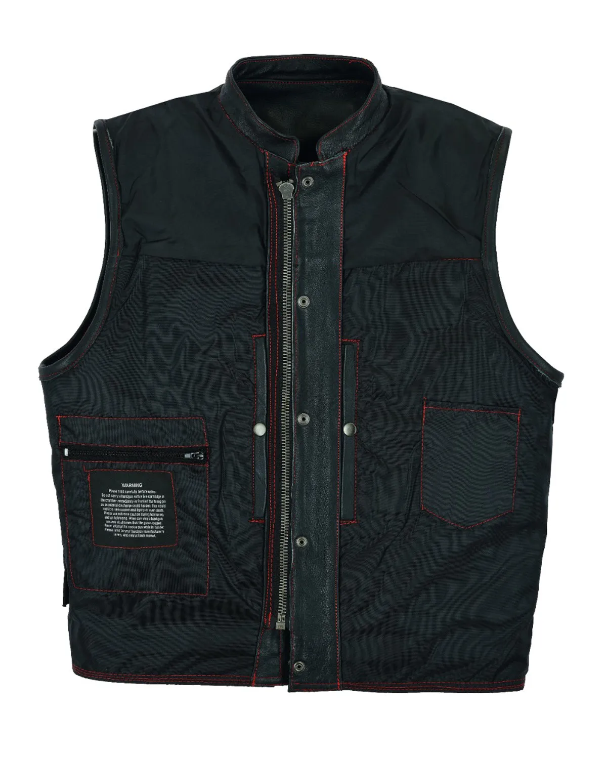 Men's Black Premium Naked Cowhide Leather CLUB VEST with Red Stitching