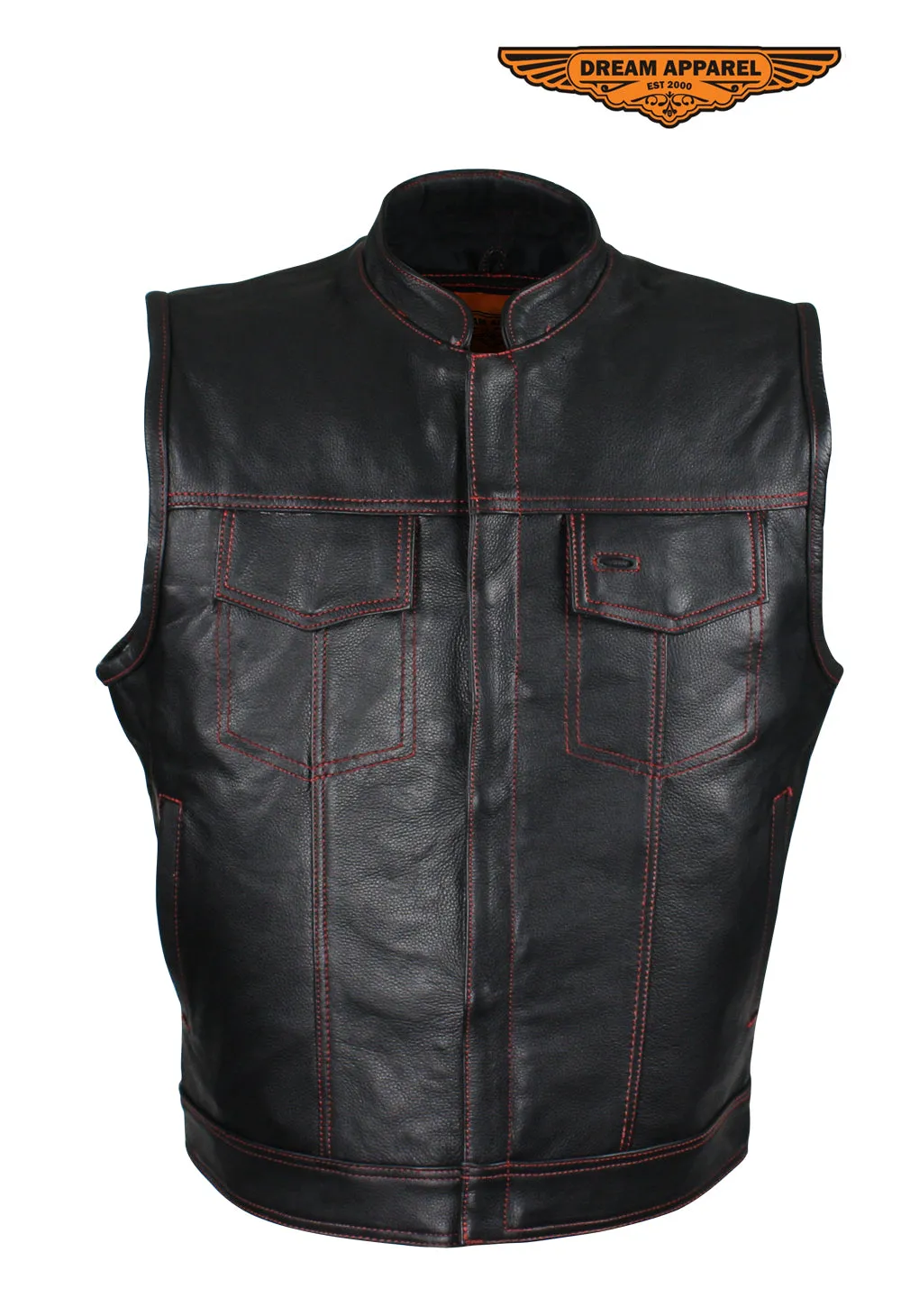 Men's Black Premium Naked Cowhide Leather CLUB VEST with Red Stitching