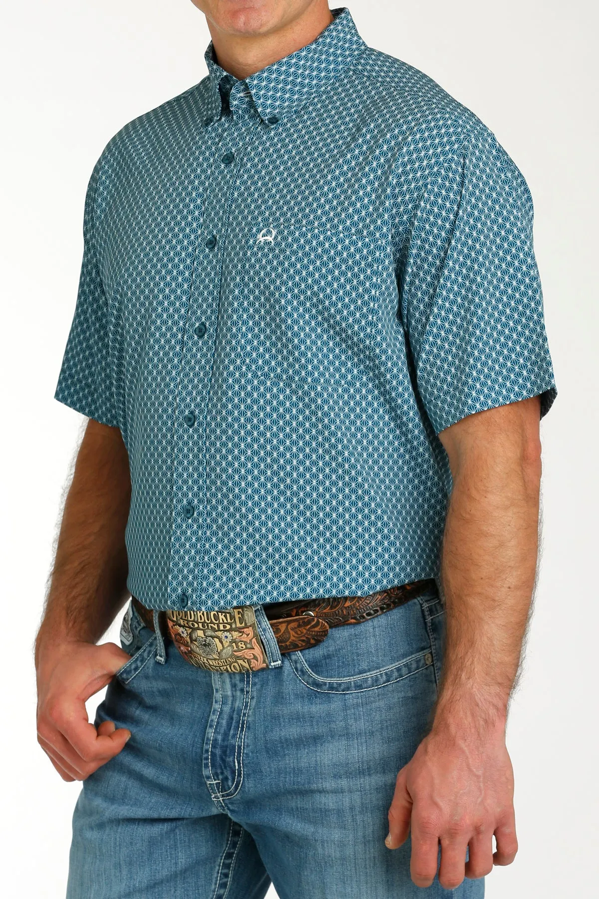 Men's Cinch ArenaFlex Teal Print Short Sleeve Shirt - MTW1704139 - FINAL SALE