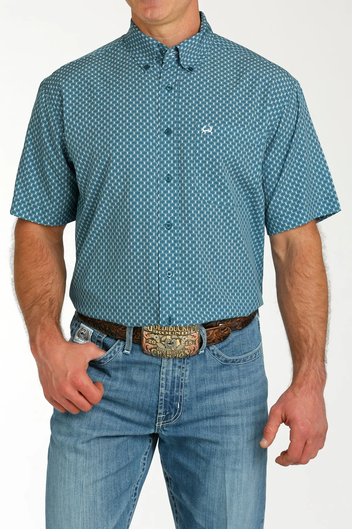 Men's Cinch ArenaFlex Teal Print Short Sleeve Shirt - MTW1704139 - FINAL SALE