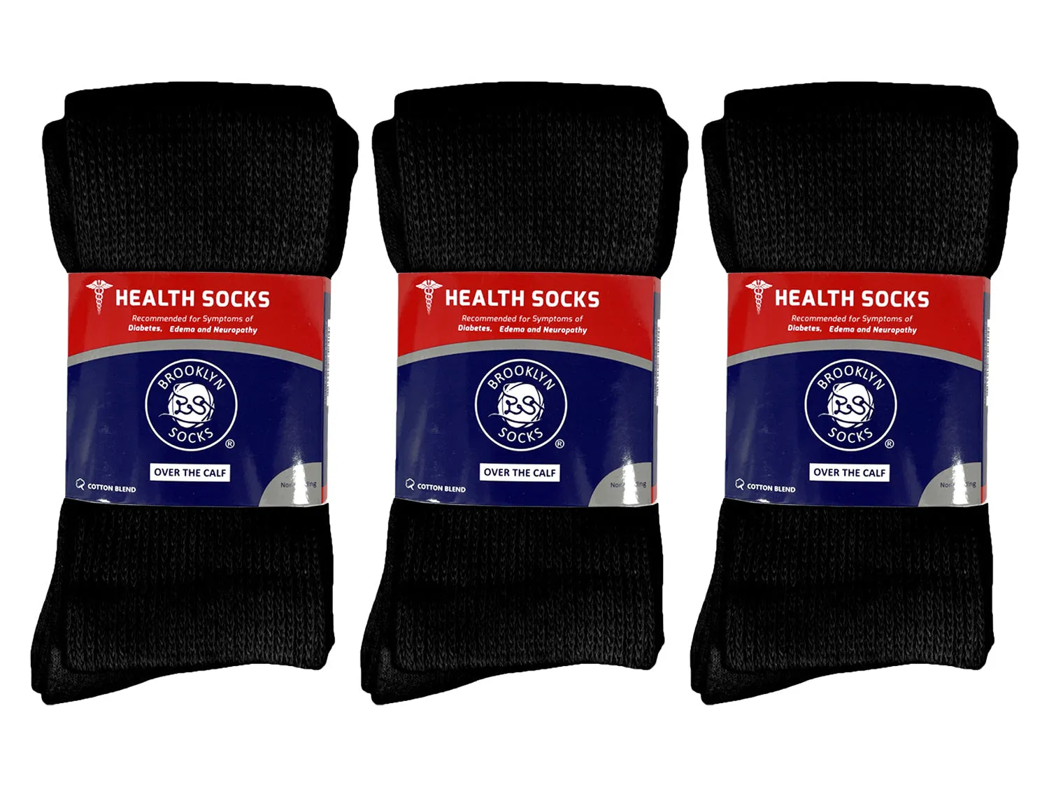 Men's Diabetic Over the Calf Knee High Cotton Socks, 6 Pairs