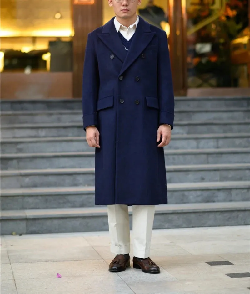 Men's Double Breasted Long Woolen Overcoat - Polo Coat