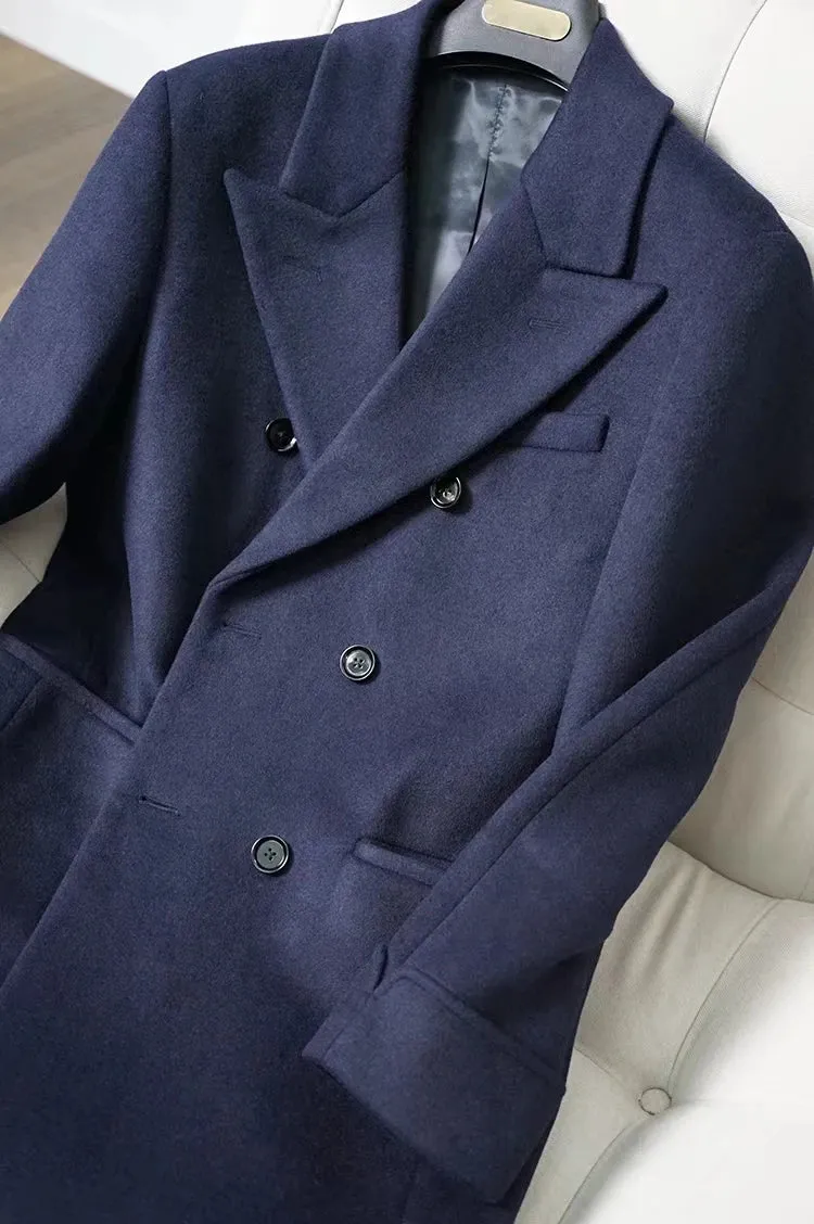 Men's Double Breasted Long Woolen Overcoat - Polo Coat