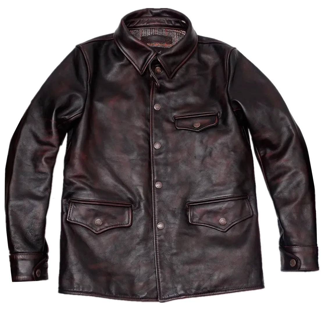 Men's Horsehide Leather Jacket Slim Fit Brakeman Coat - Vintage Style