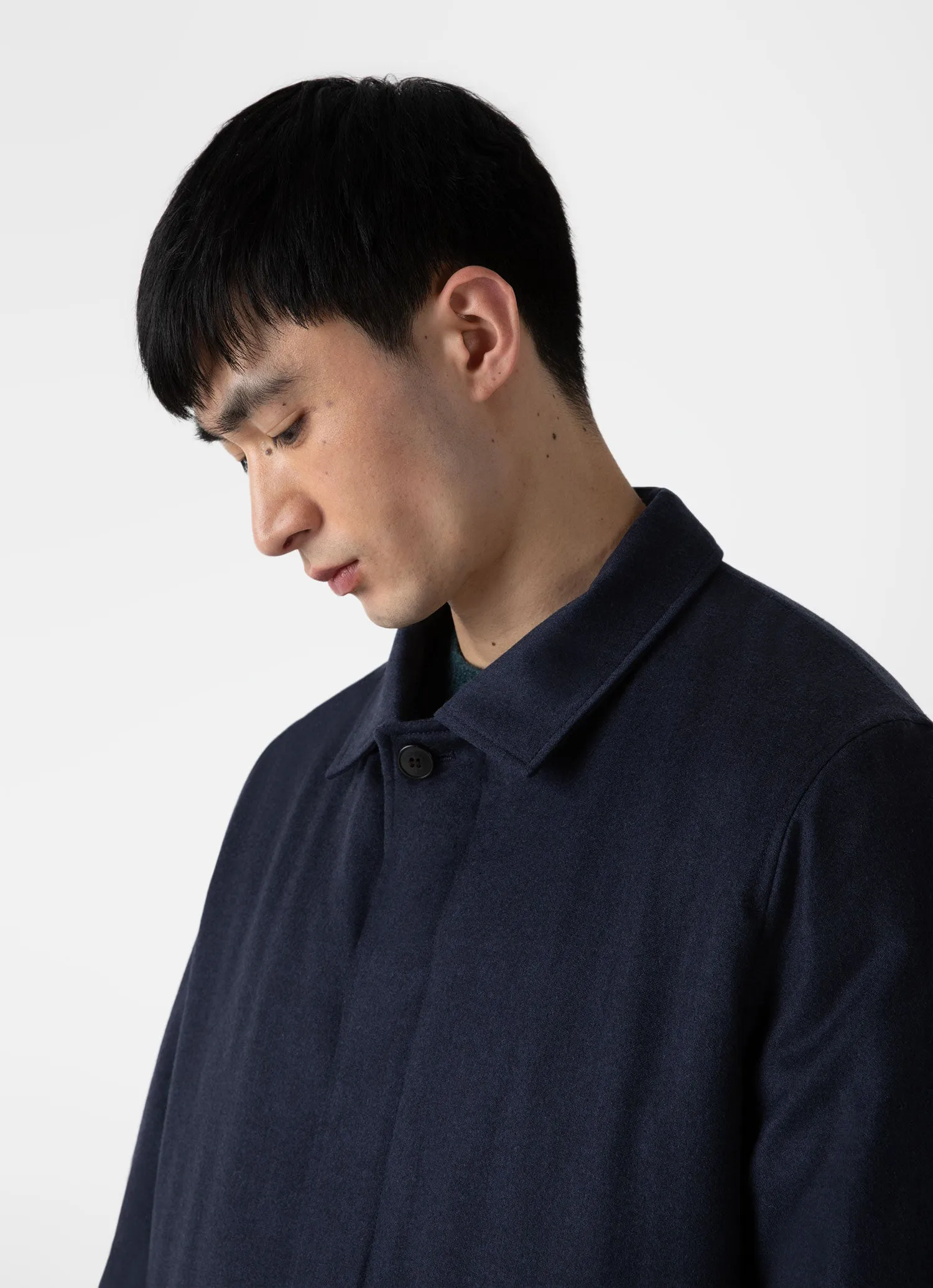 Men's Insulated Wool Mac in Navy Melange