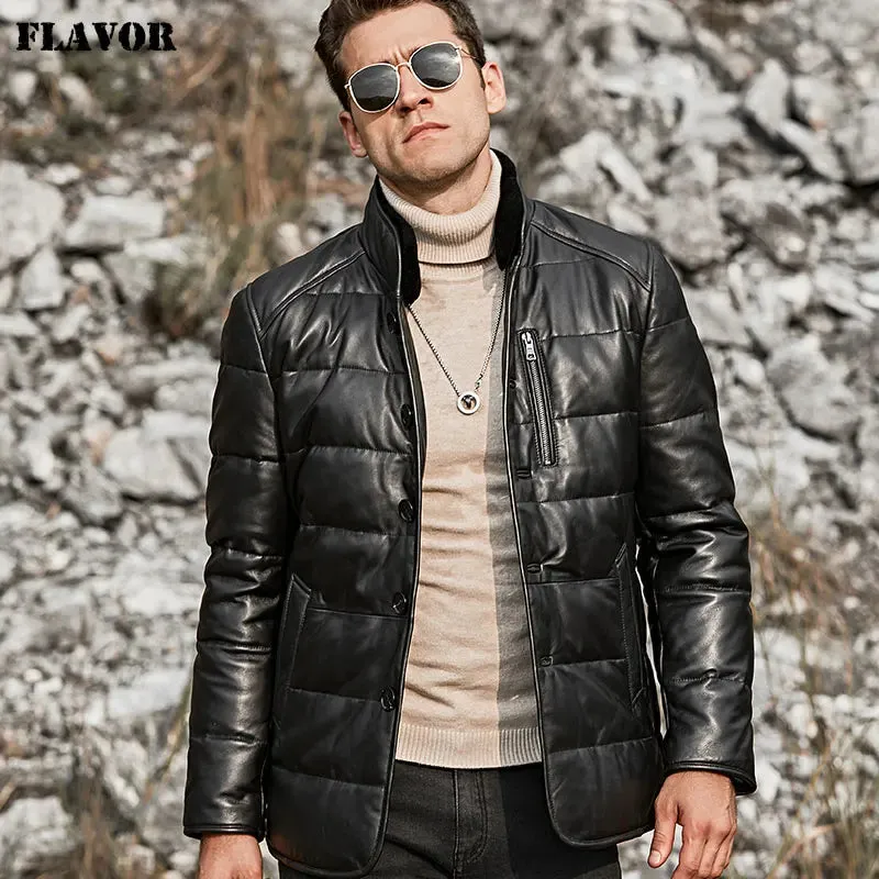 Men's Lambskin Leather Duck Down Jacket