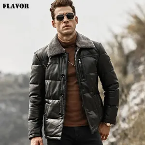 Men's Leather Jacket with Removable Sheep Fur Collar