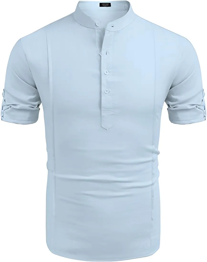 Men's Linen Henley Casual Beach Shirt