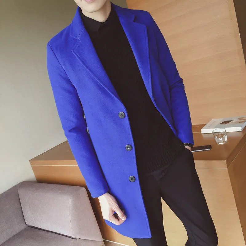 Men's mid-length trench coat Korean style slim woolen coat