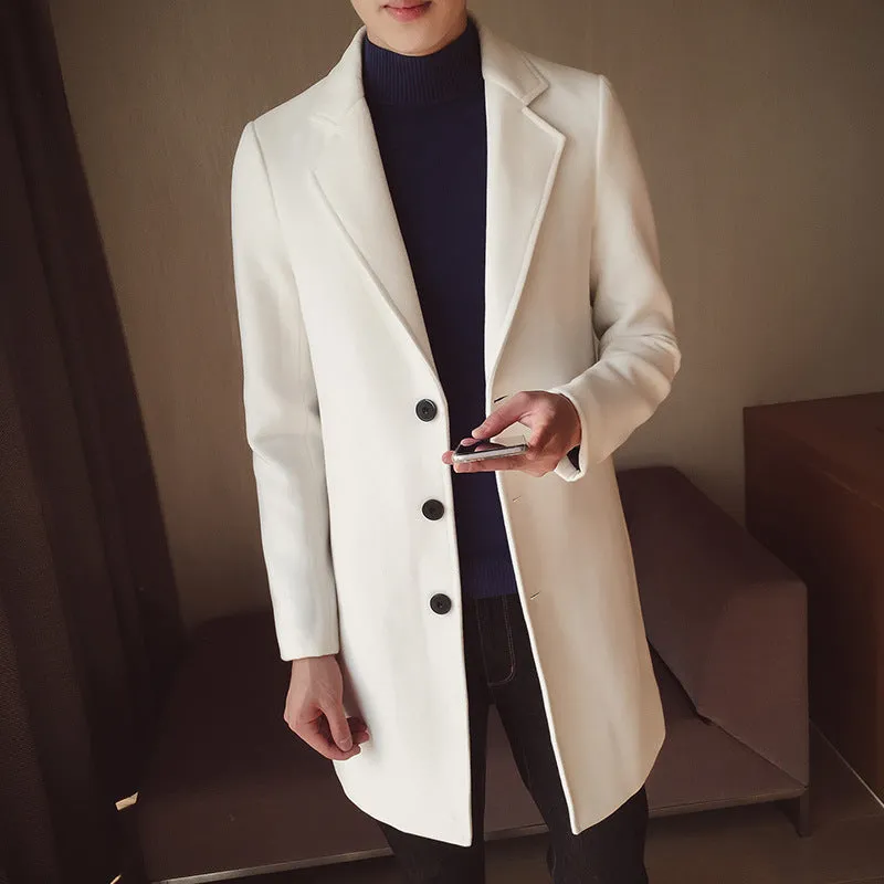 Men's mid-length trench coat Korean style slim woolen coat