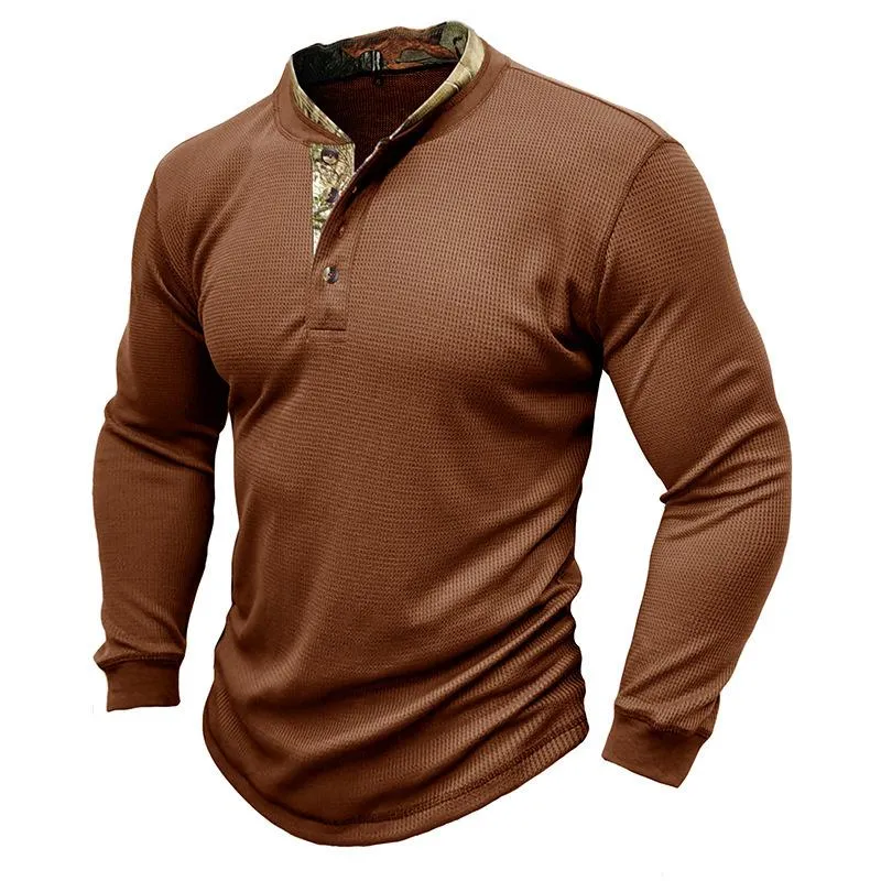 Men's Printed Long Sleeve Outdoor Base Layer Henley Shirt Waffle Top 40478743L