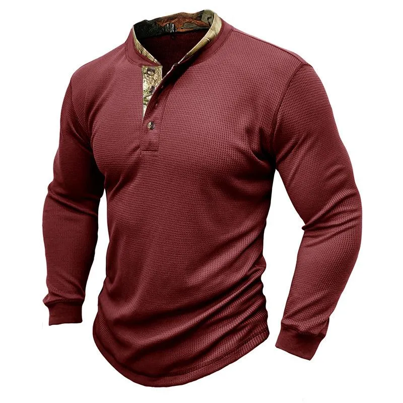 Men's Printed Long Sleeve Outdoor Base Layer Henley Shirt Waffle Top 40478743L