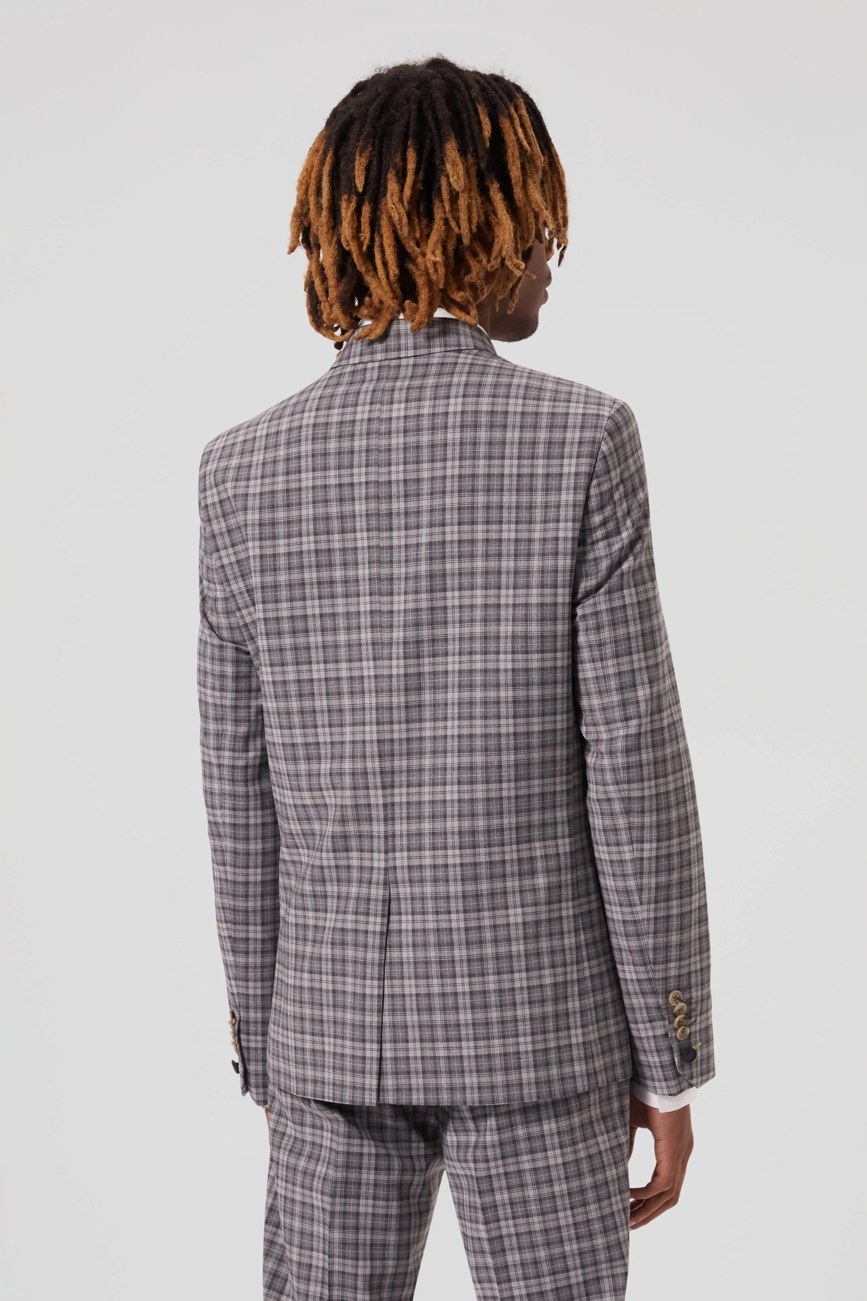 Mepstead Skinny Fit Grey Check Double Breasted Wool Jacket - ARCHIVE