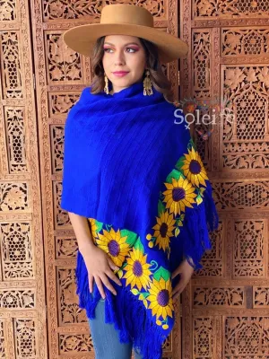 Mexican Traditional Embroidered Shawl. Rebozo Girasoles