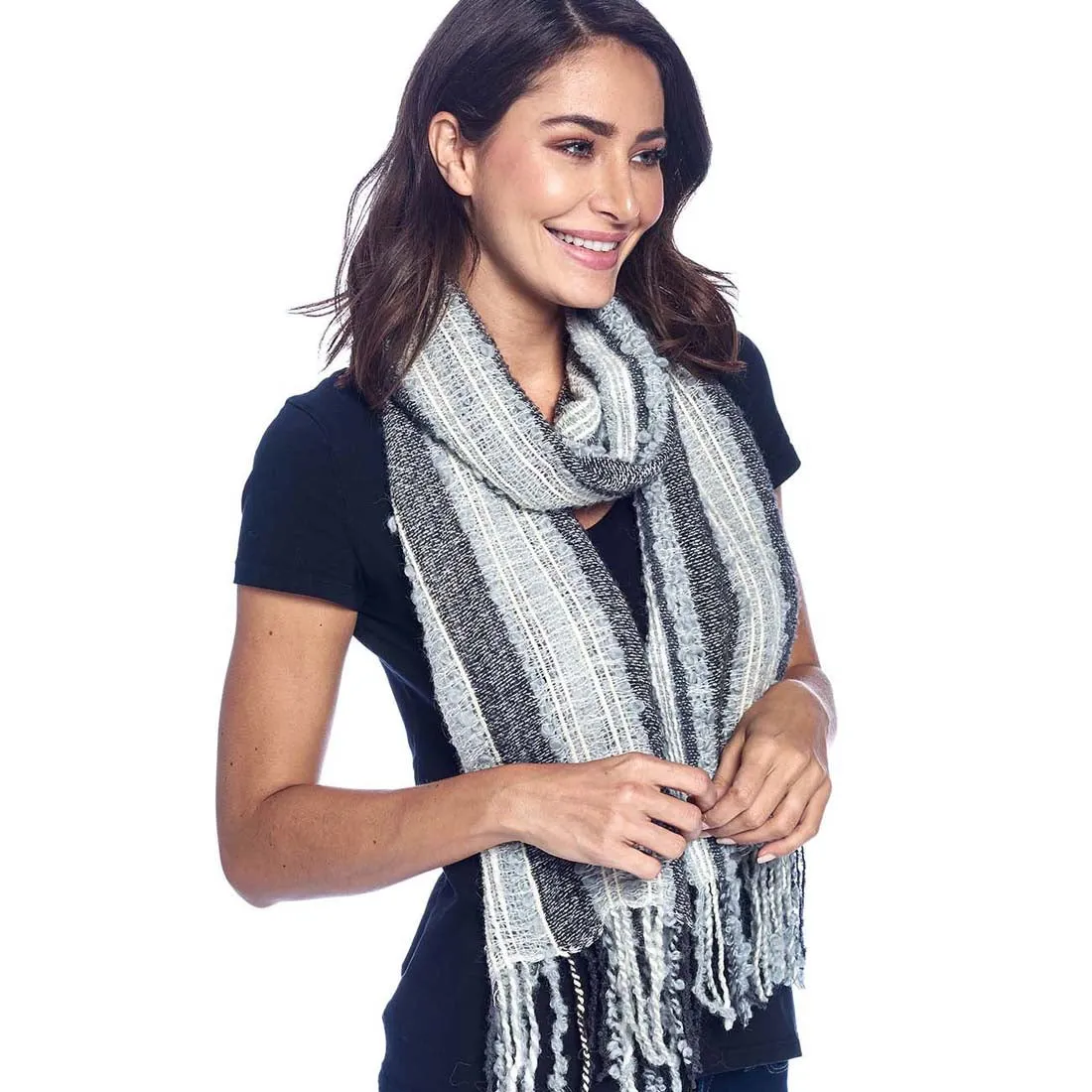 Monochrome Boucle Alpaca Fringe Scarf