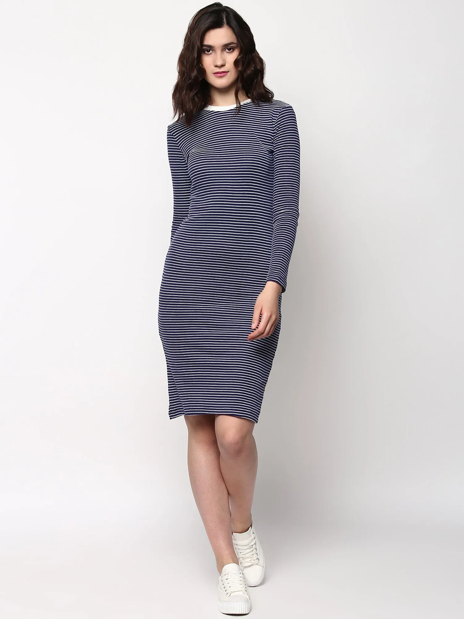 Navy Stripes Bodycon Midi Dress