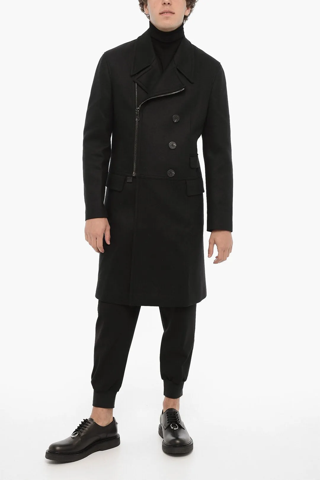 Neil Barrett Wool Blend Slim Fit Coat with Full Zip