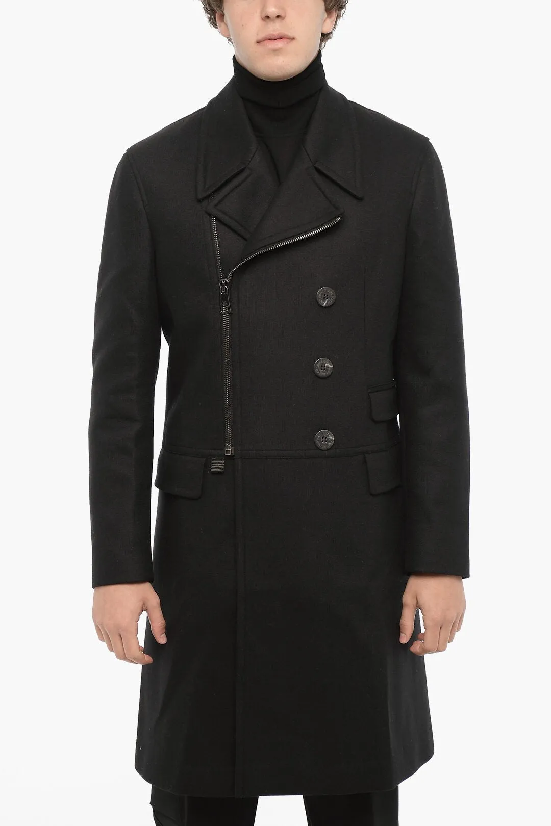 Neil Barrett Wool Blend Slim Fit Coat with Full Zip