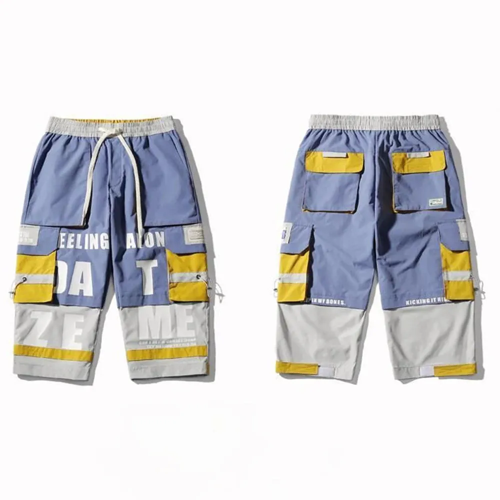 NEW Printed Patchwork Calf-Length Cargo Shorts