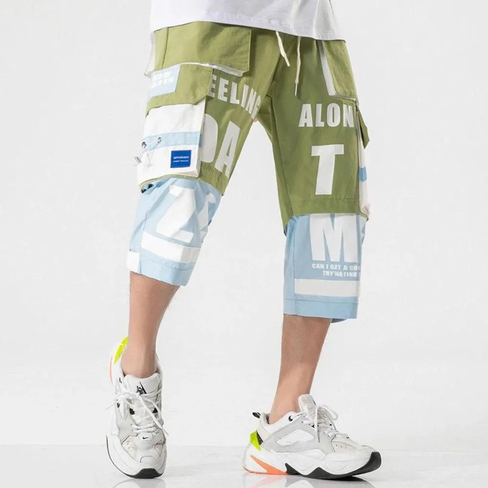 NEW Printed Patchwork Calf-Length Cargo Shorts