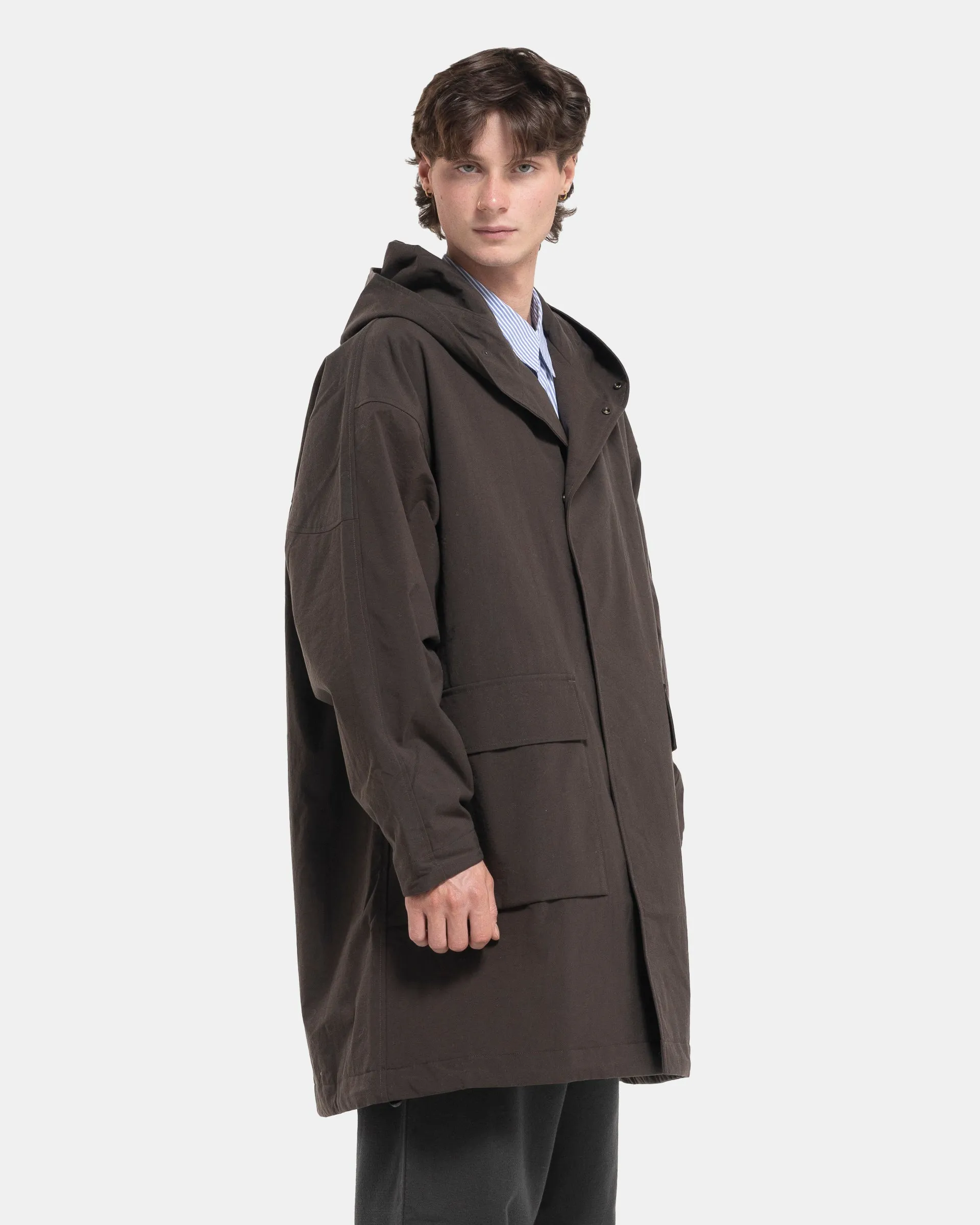 Nylon Ox Hooded Coat in Brown