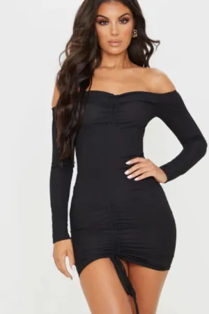 Off Shoulder Black Mini Bodycon Dress