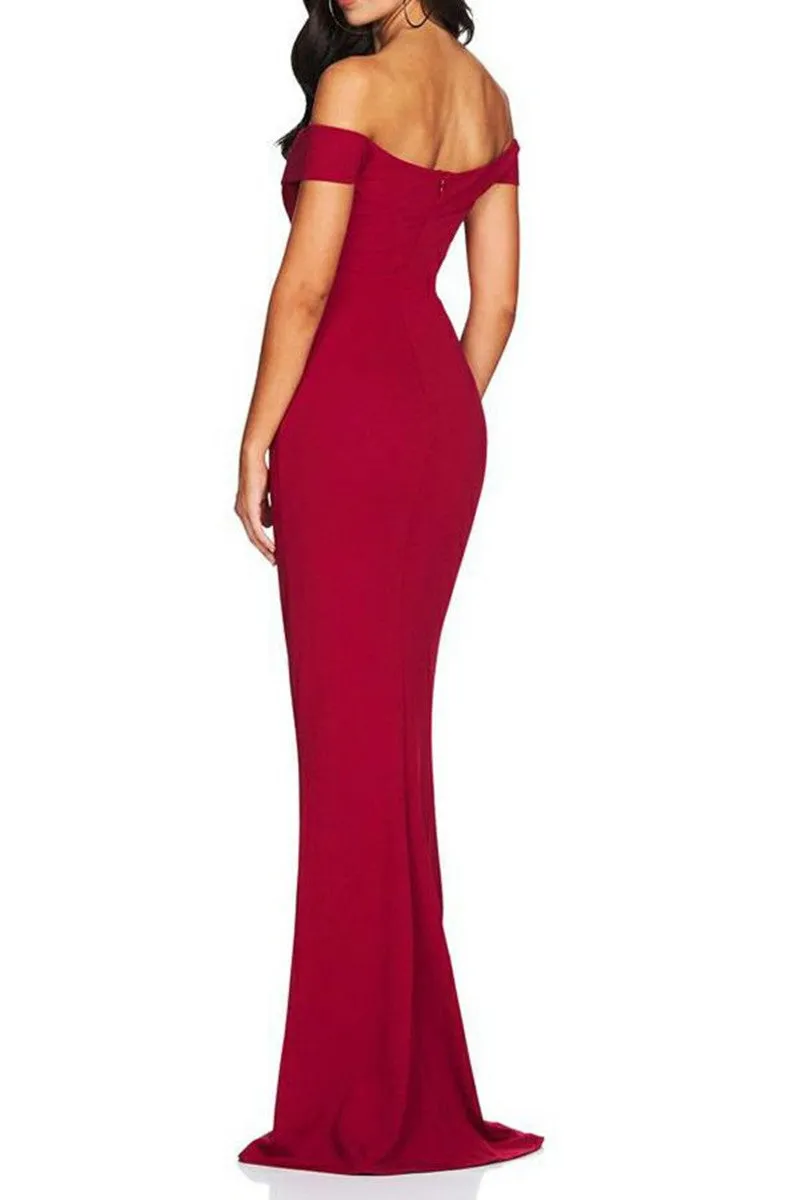 Off Shoulder Mermaid Burgundy Long Prom, Burgundy Bridesmaid, Mermaid Formal