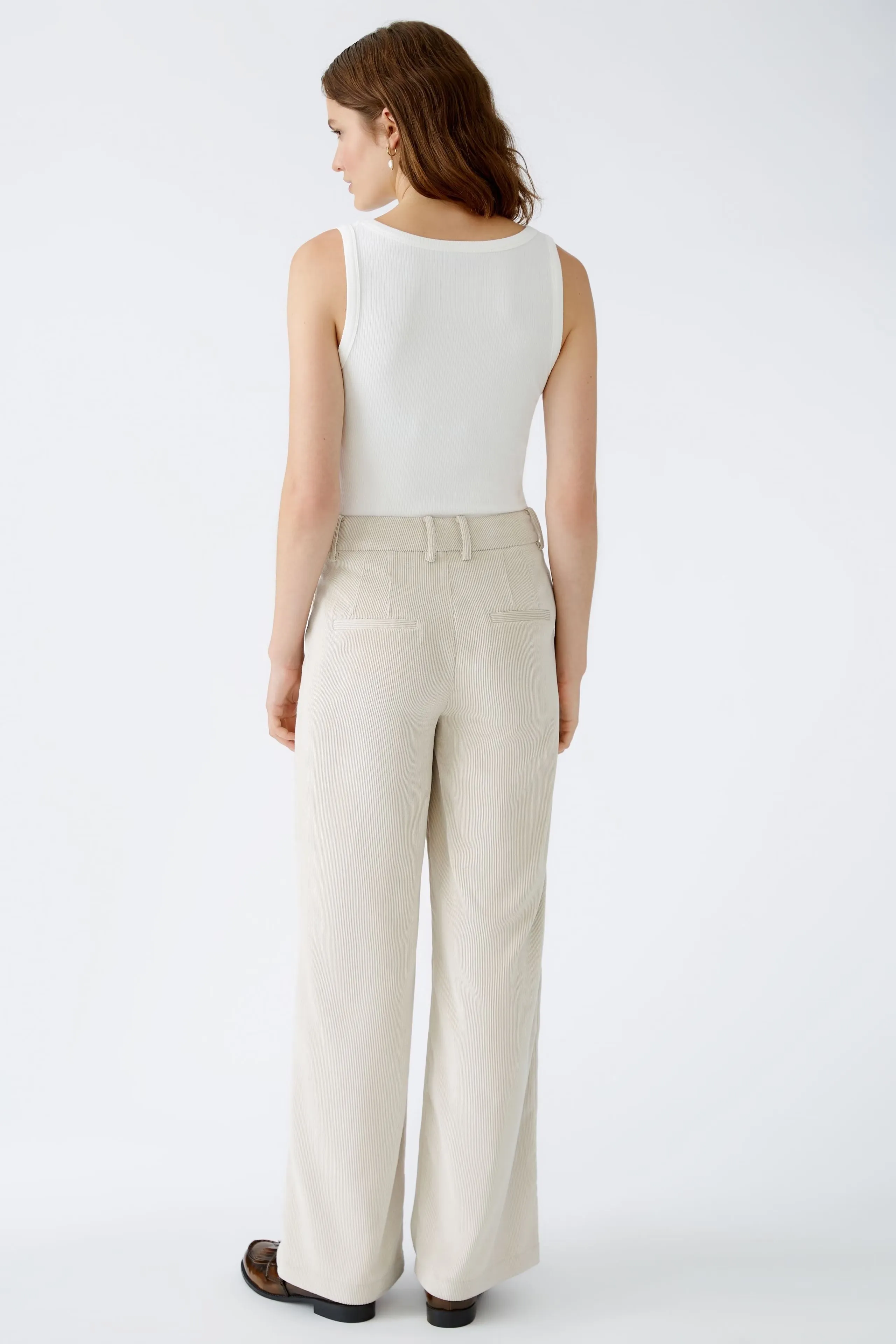 Oui Corduroy Trousers Light Beige Melange