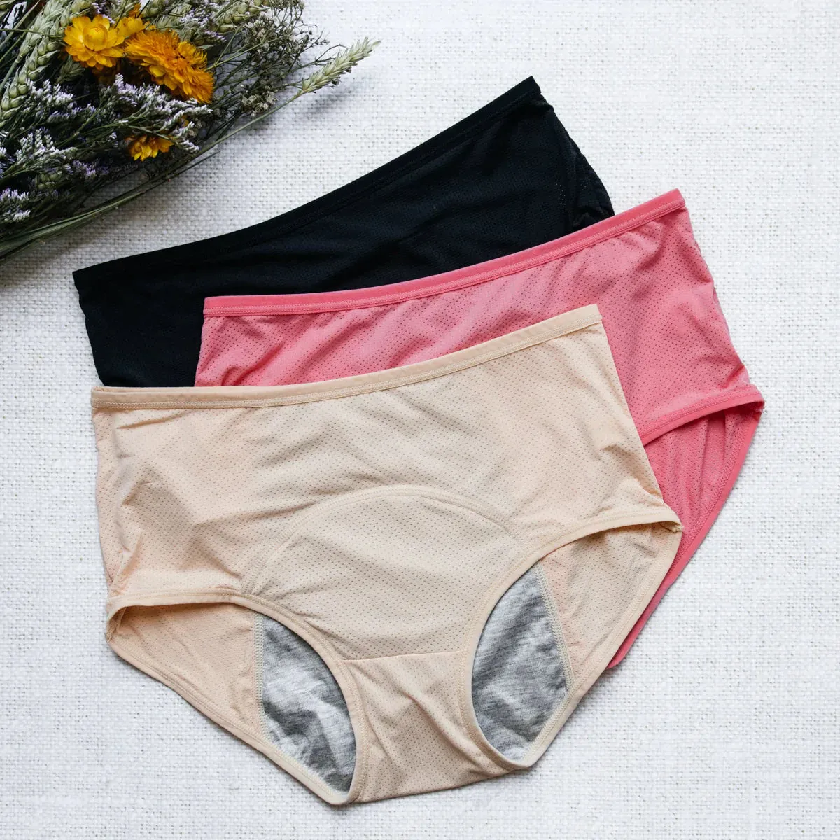 Pack de 6 Culottes Menstruelles et un collant de Compression.