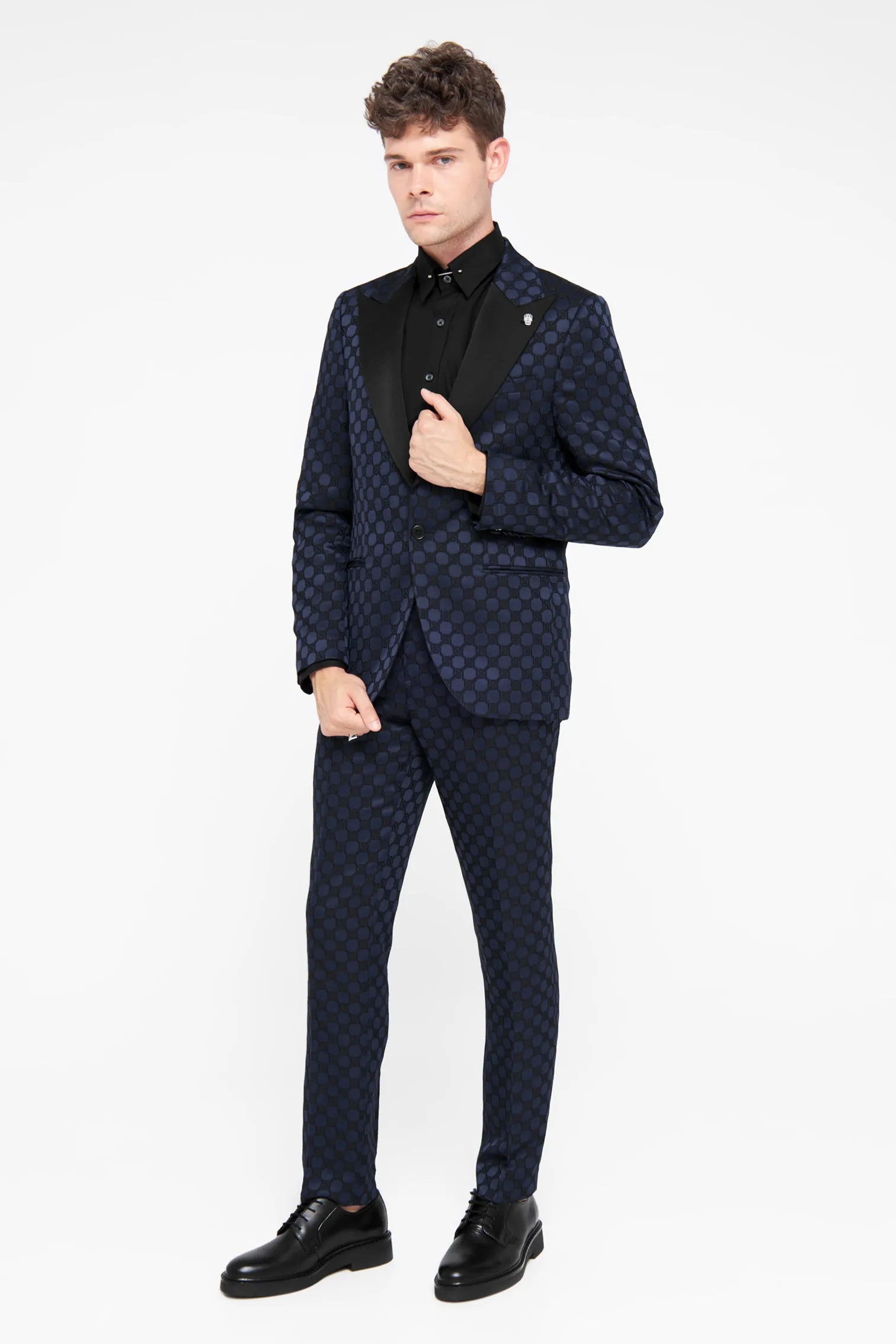 Papatya Slim Fit Navy Jacquard Jacket