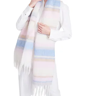 Pastel Striped Blanket Scarf with Tassel Fringing