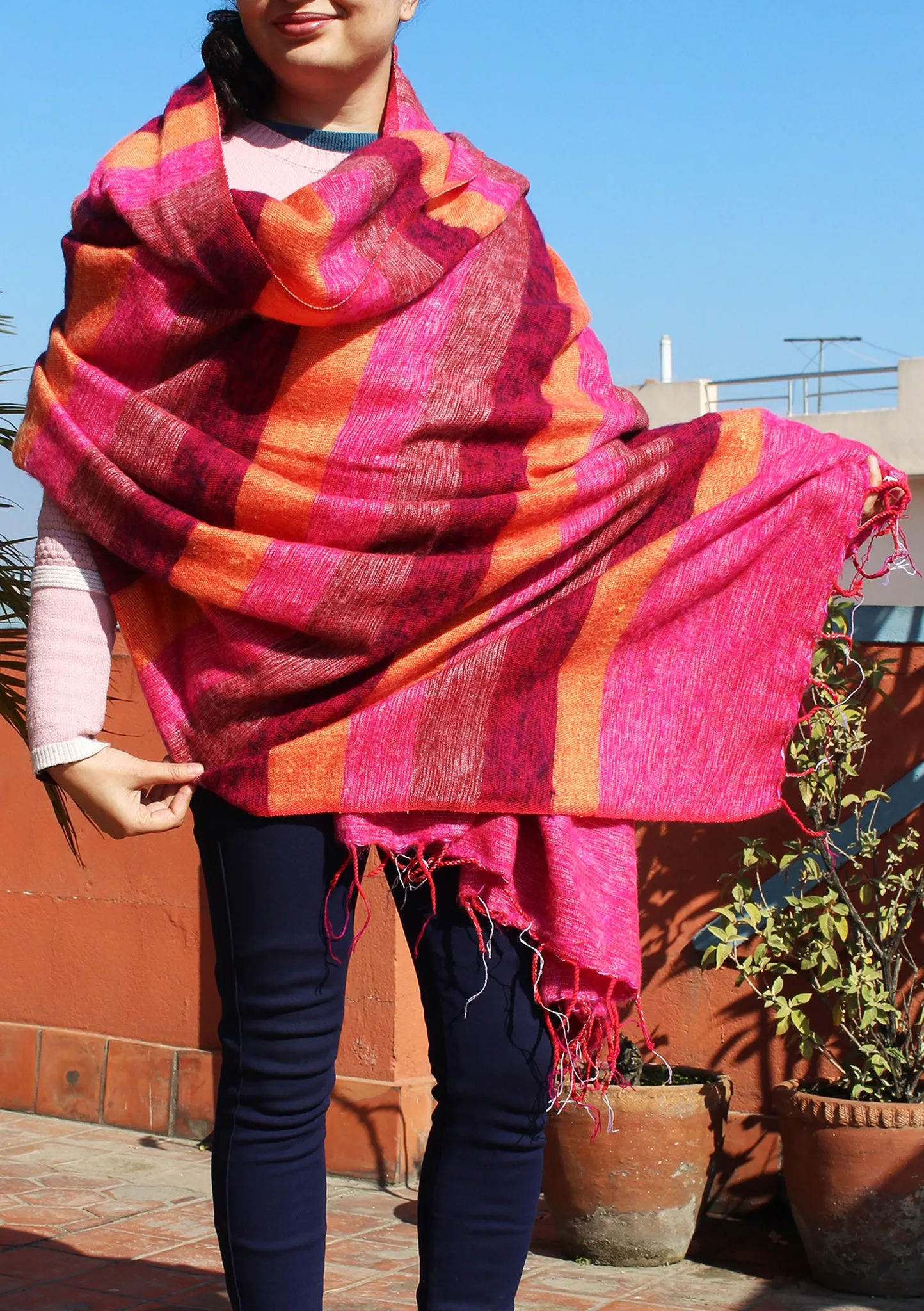 Pink Orange Mix Hand-loomed Soft Yak Wool Blanket