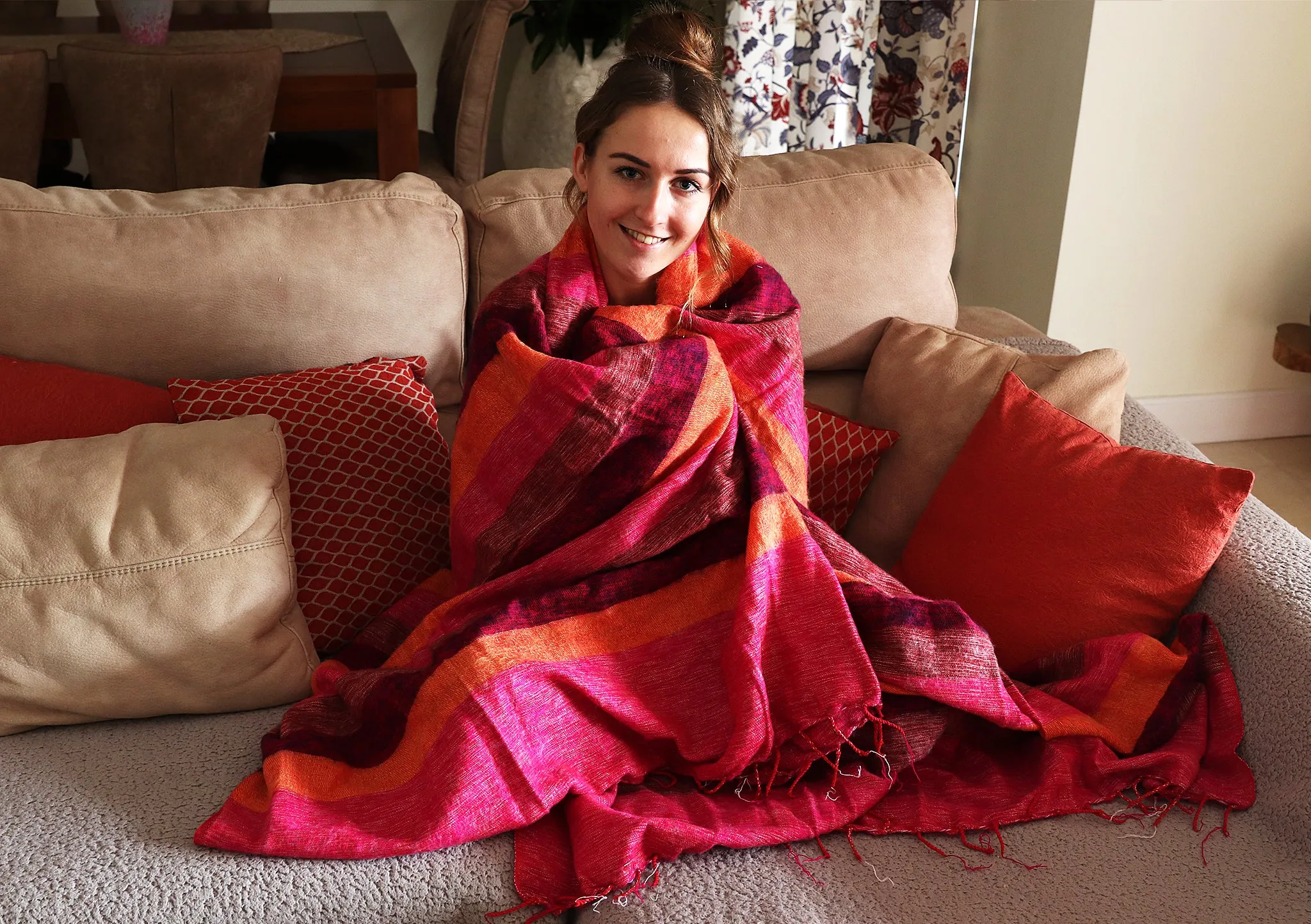 Pink Orange Mix Hand-loomed Soft Yak Wool Blanket