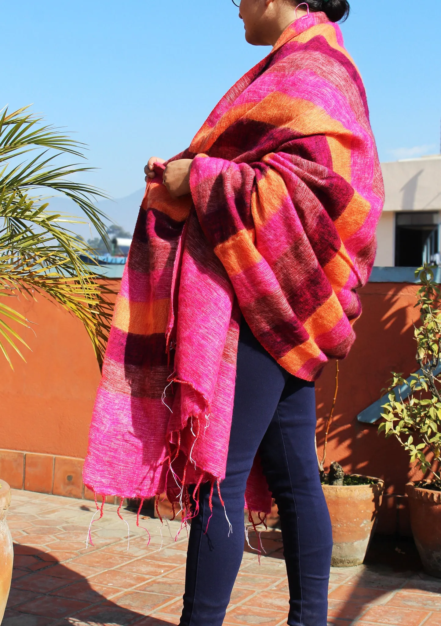 Pink Orange Mix Hand-loomed Soft Yak Wool Blanket