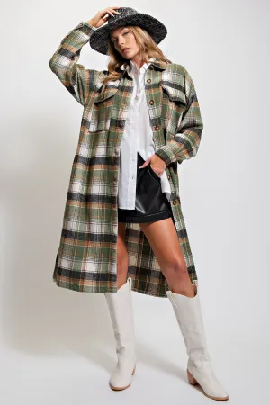 Plaid Long Sleeve Button-Down Jacket/Coat