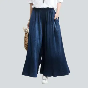 Pleated navy culottes denim pants