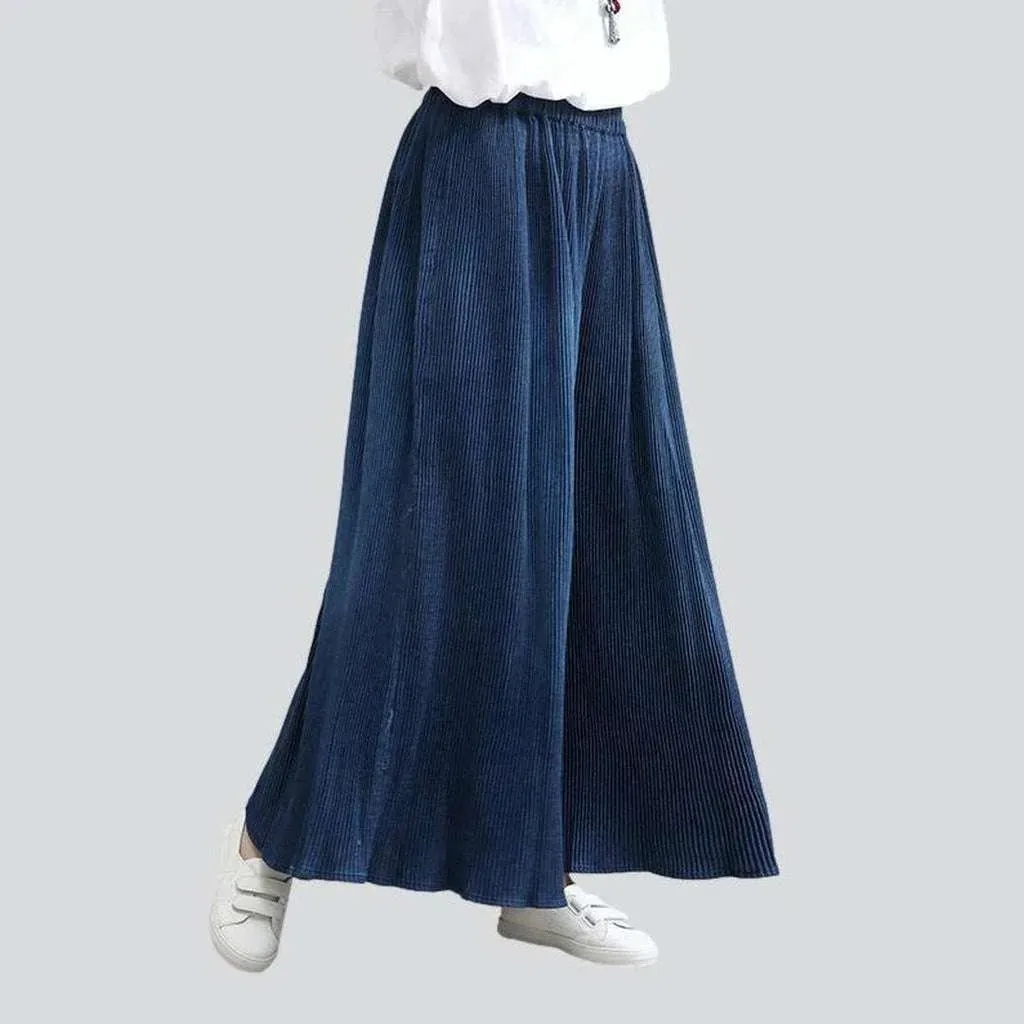 Pleated navy culottes denim pants