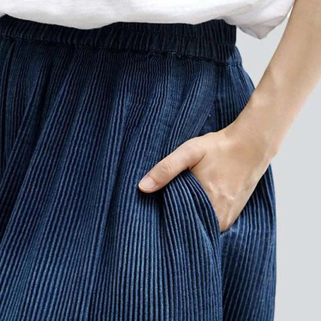 Pleated navy culottes denim pants