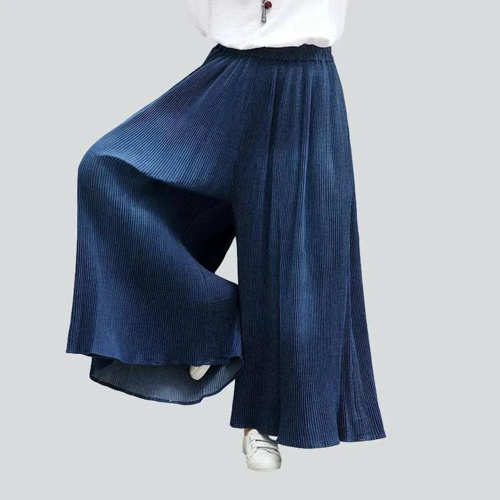 Pleated navy culottes denim pants