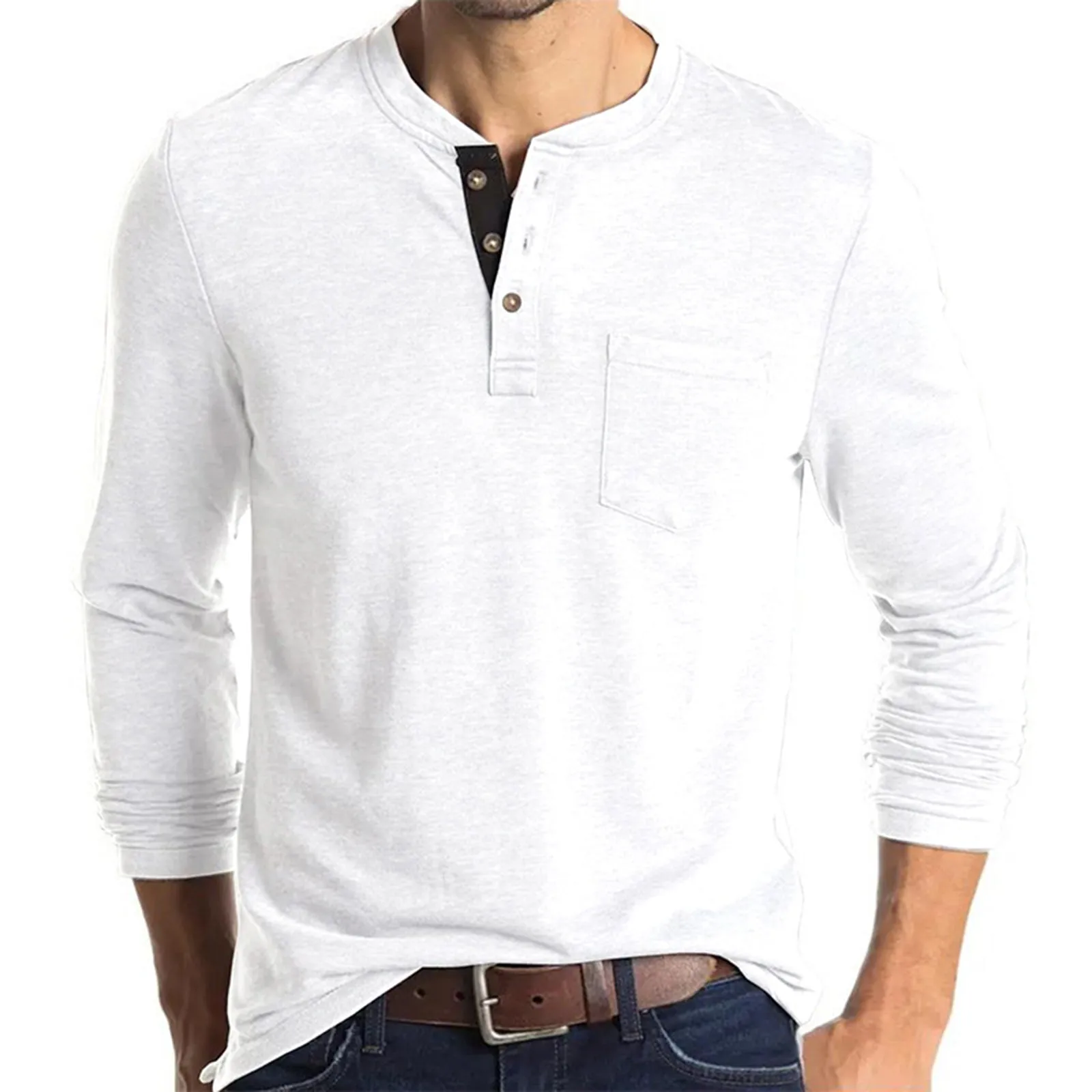 POCKET BUTTON LONG SLEEVE HENLEY SHIRT