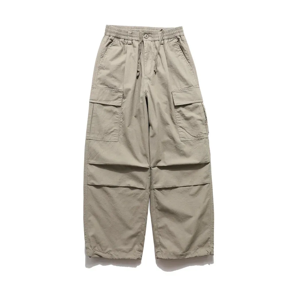 Pocket Cargo Joggers Pants - Safari Style - Elastic Waist - Wide Leg Trousers