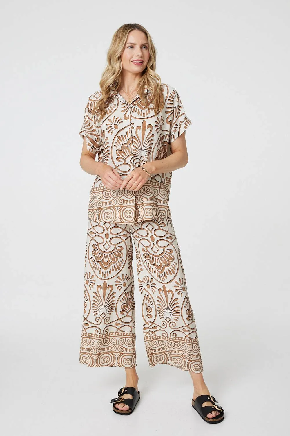 Printed High Waist Wide Leg Trousers