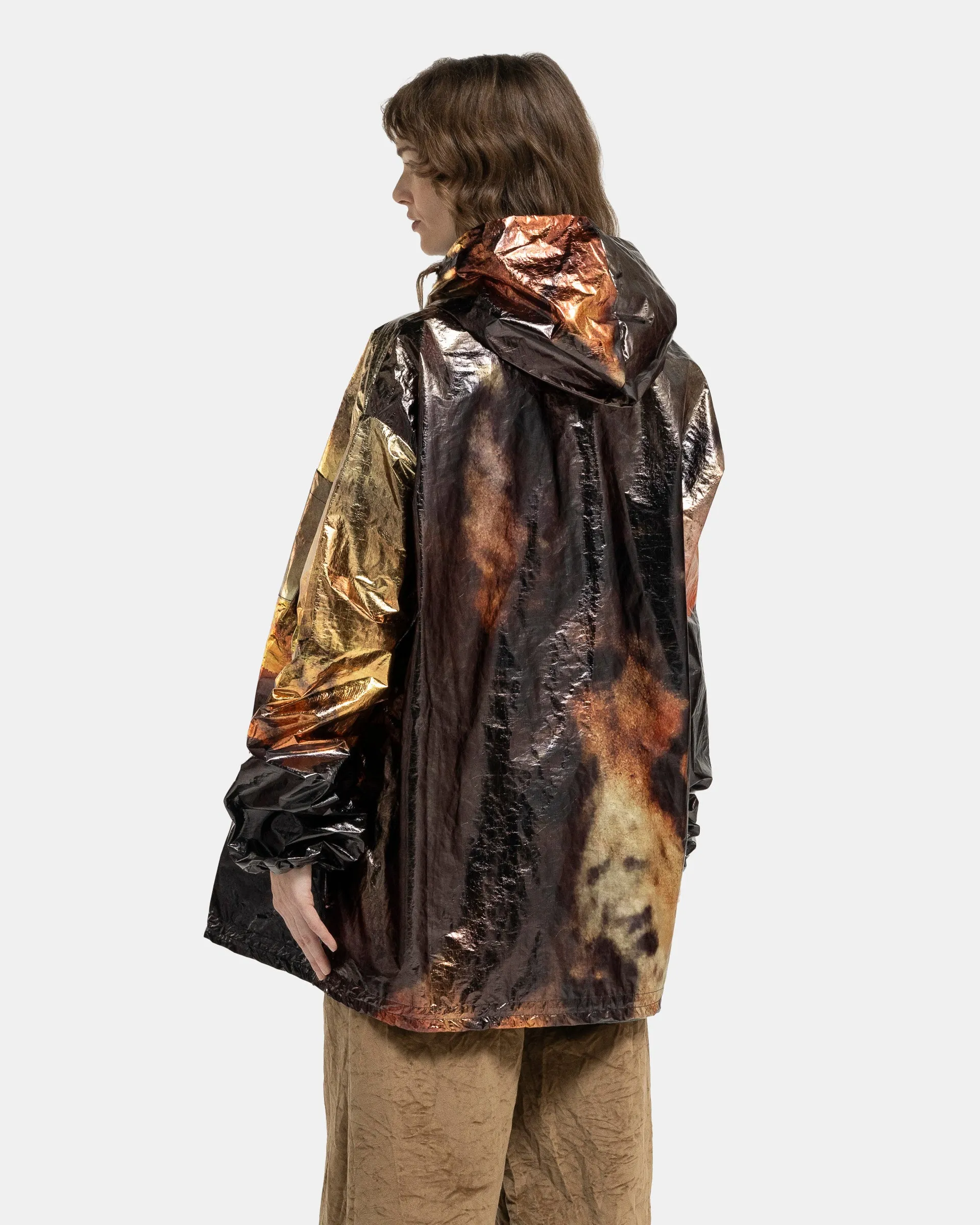 Printed Short Rain Coat in Black and Gold