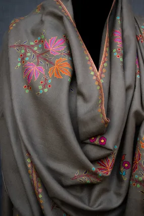 Pure Pashmina Floral Paper Machie Hand Embroidery Scarf Shawl Wrap, Handwoven, Made in Kashmir