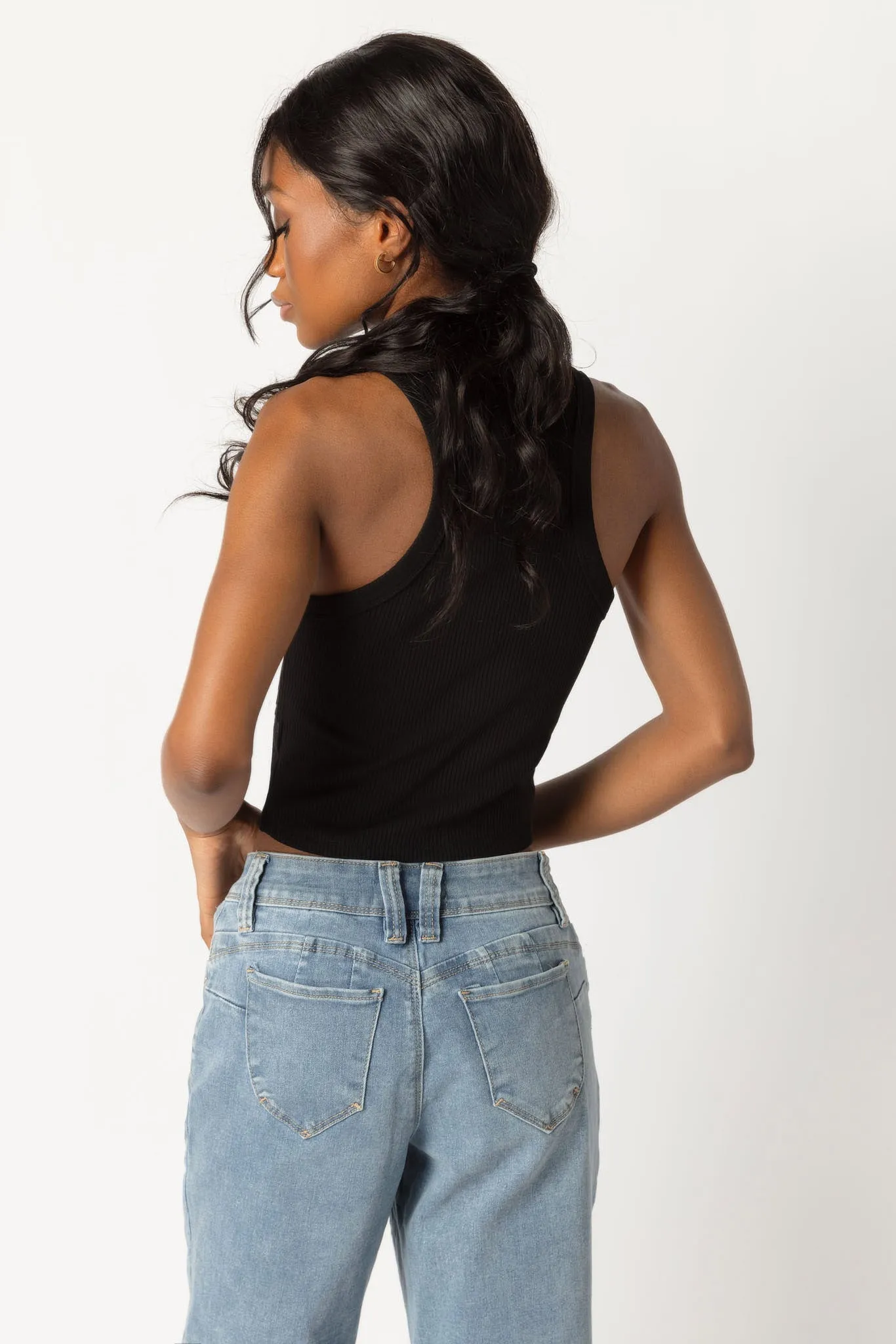 Ribbed High Neck Cropped Tank